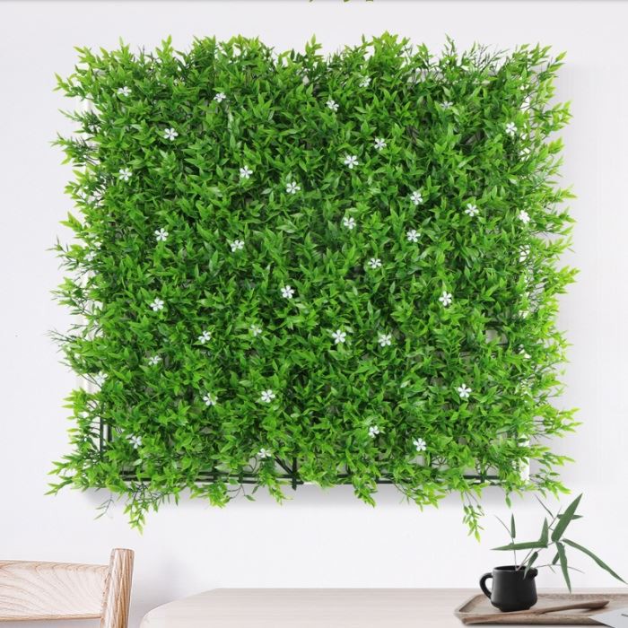 Artificial Boxwood Hedge With White Flowers